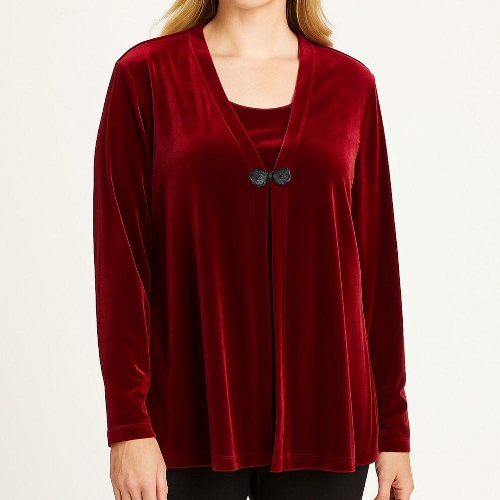 White Stag Burgundy Red Velvet Cardigan Attached Cami Shell Top Women’s Size L